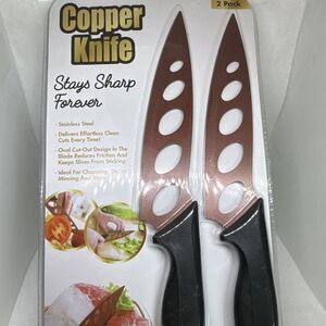 Tekno Copper Chef's Knife Set 2 Pack Stays Sharp Forever Oval Cut-Out Design